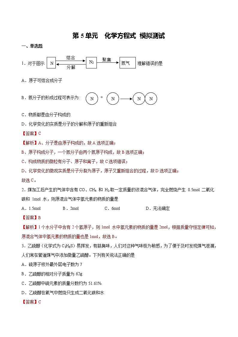 初中化学中考复习 第5单元 化学方程式（综合训练）-备战2022年中考化学一轮复习考点解读与训练（人教版）（解析版）第1页