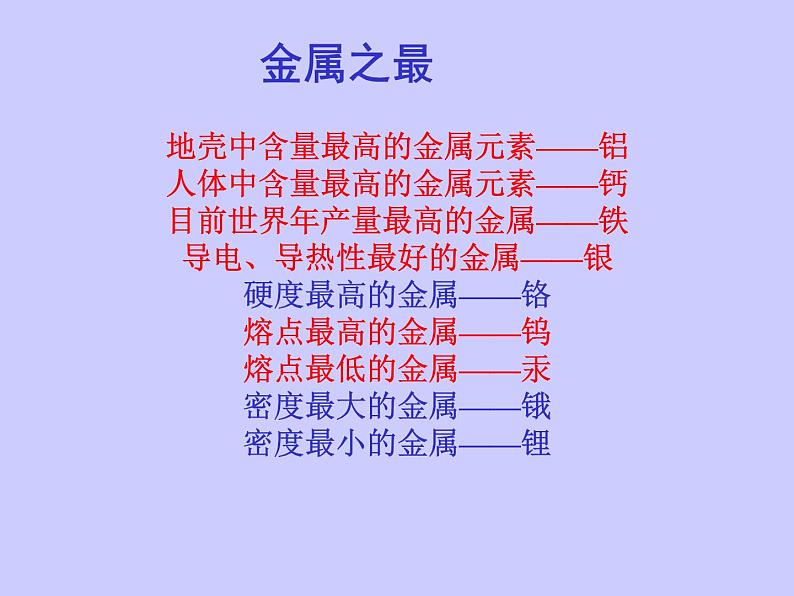 沪教版（上海）初中化学九年级下册 6.1 奇光异彩的金属 课件PPT03