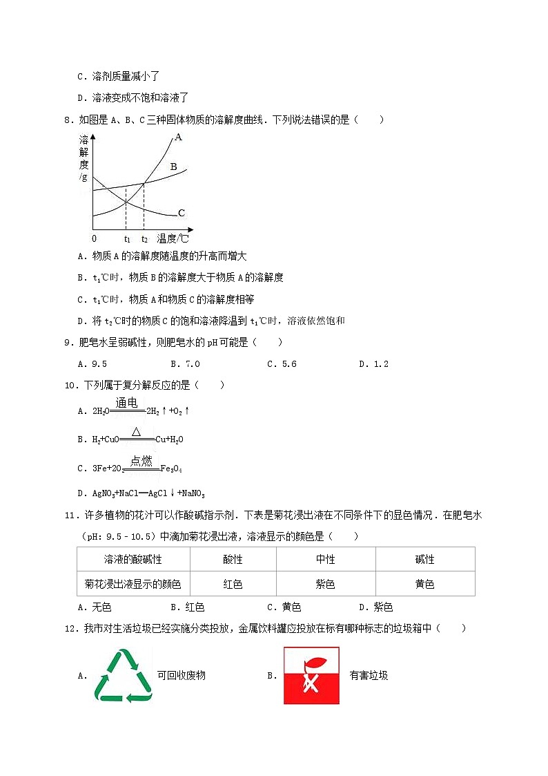 初中化学中考复习 贵州省黔南州独山县友芝中学2019年中考化学模拟（4月）试卷（含解析）第2页