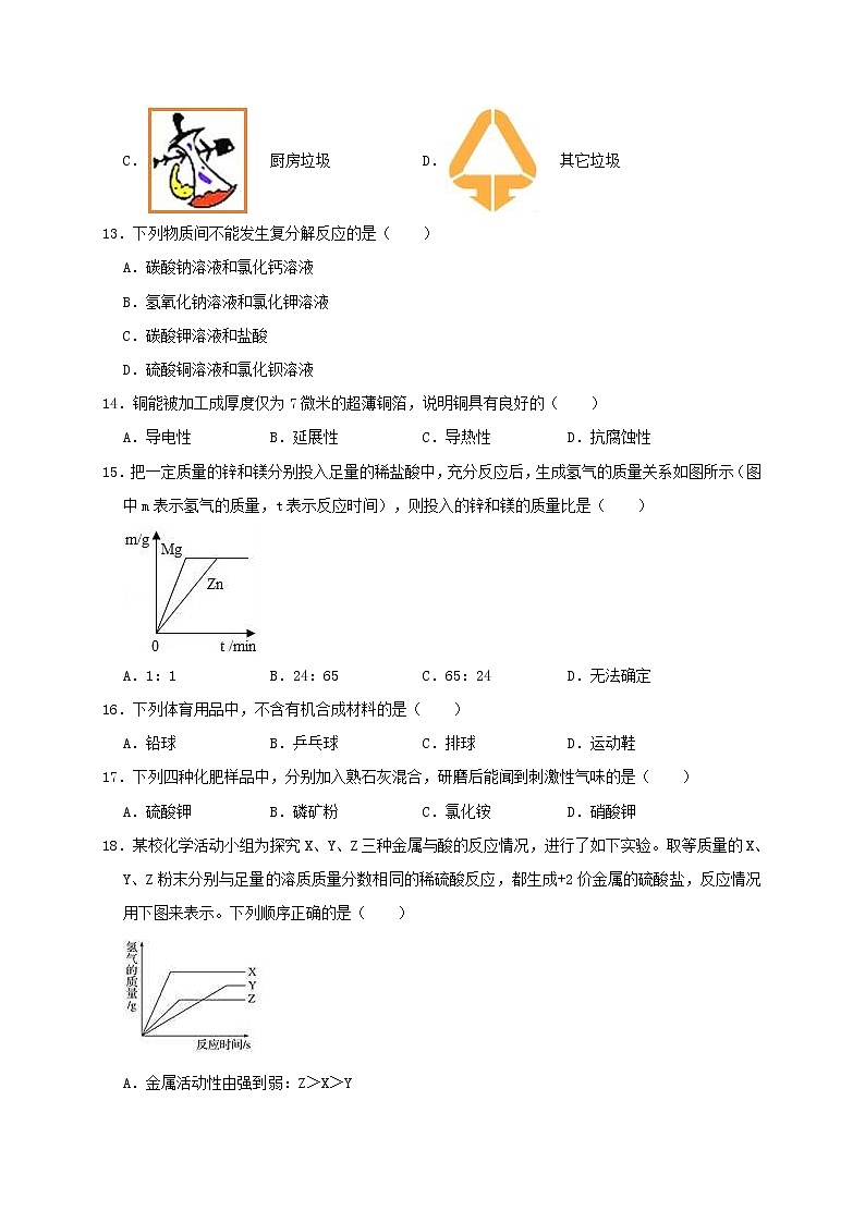 初中化学中考复习 贵州省黔南州独山县友芝中学2019年中考化学模拟（4月）试卷（含解析）第3页