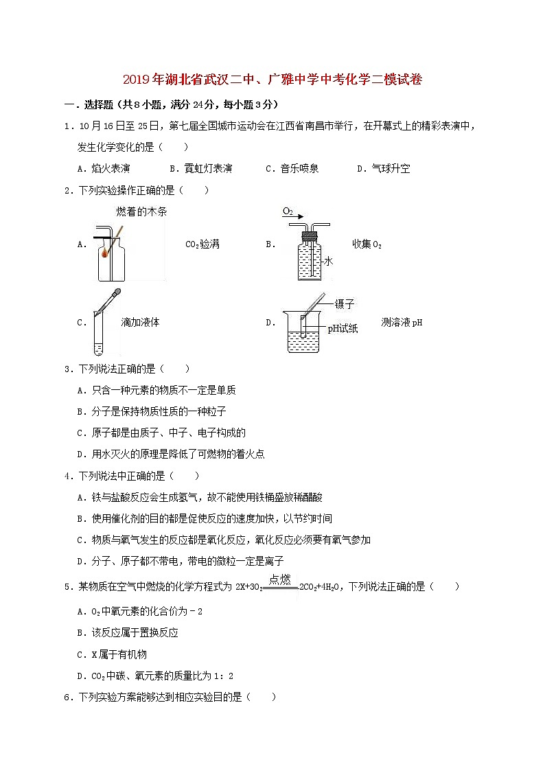 初中化学中考复习 湖北省武汉二中、广雅中学2019年中考化学二模试卷（含解析）01