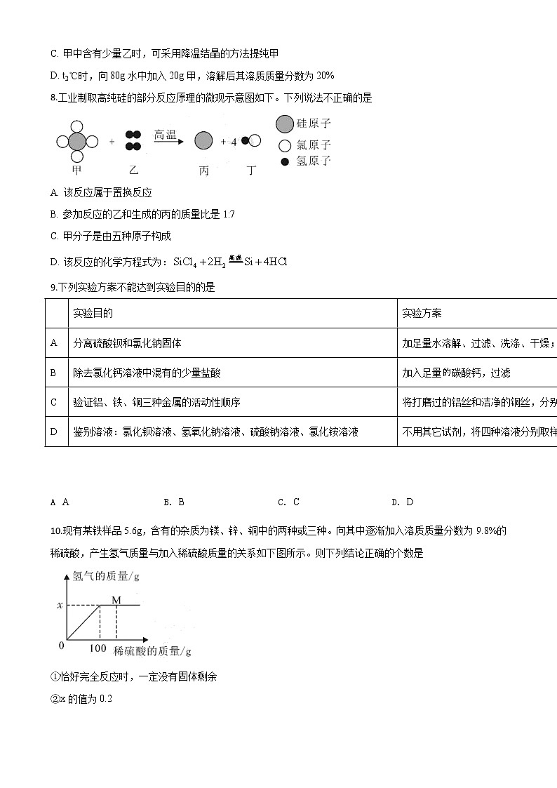 初中化学中考复习 精品解析：湖北省孝感市2020年中考化学试题（原卷版）03