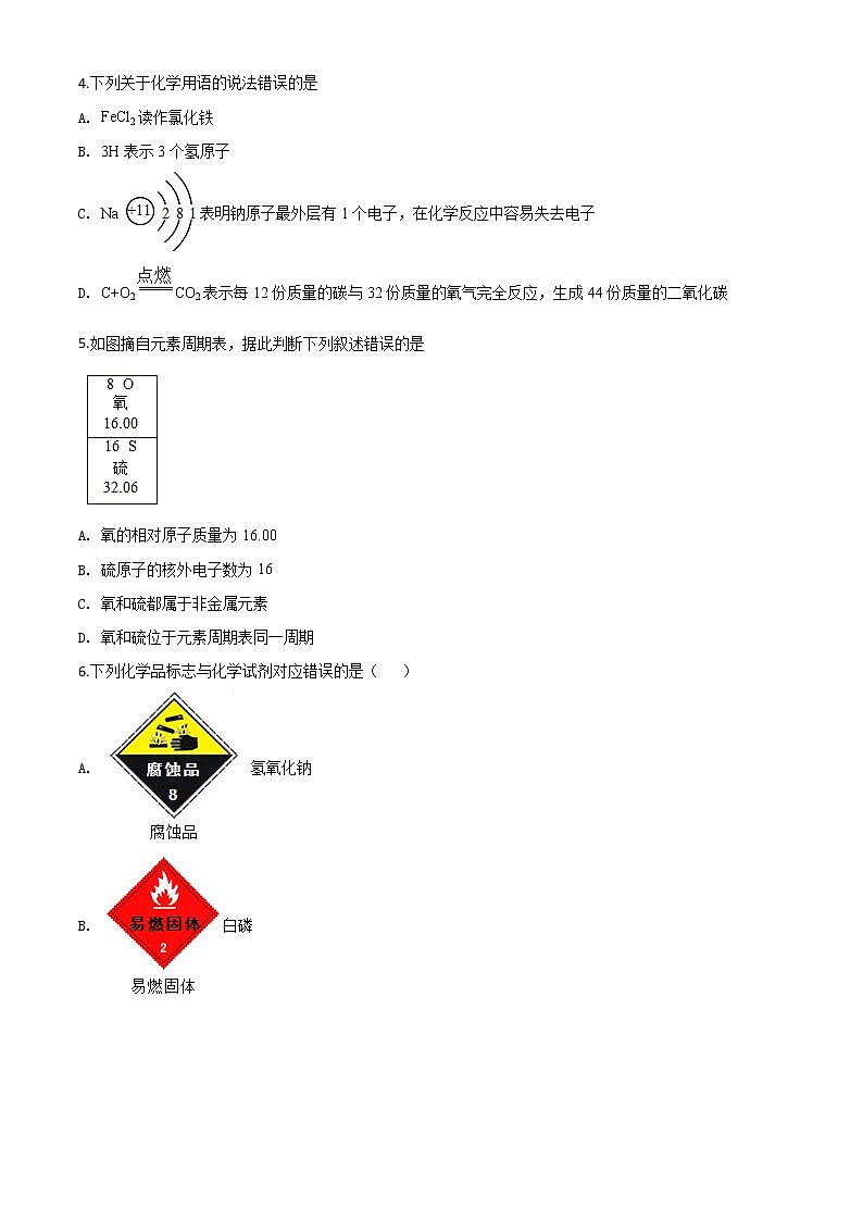 初中化学中考复习 精品解析：江苏省连云港市2020年中考化学试题（原卷版）第2页