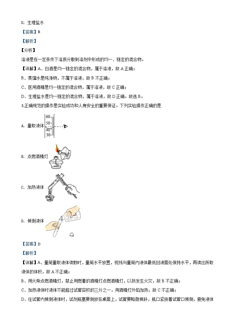 初中化学中考复习 精品解析：山东省临沂市2020年中考化学试题（解析版）02