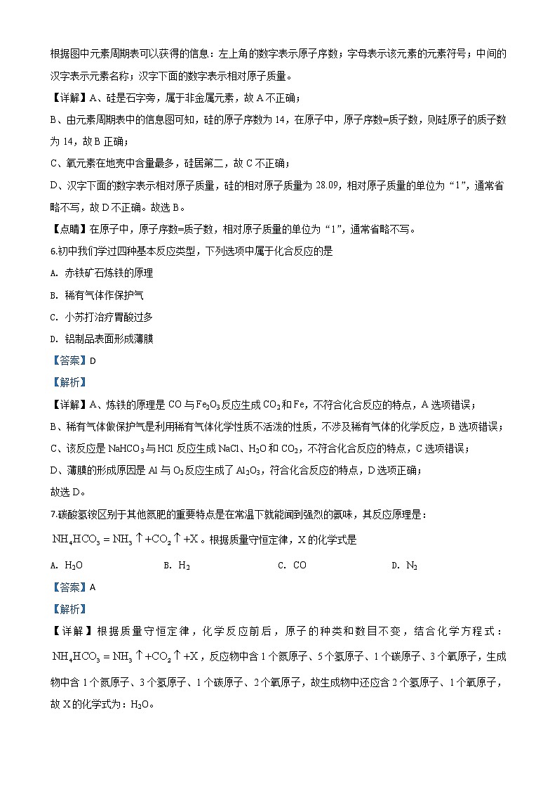 初中化学中考复习 精品解析：山西省2020年中考化学试题（解析版）03