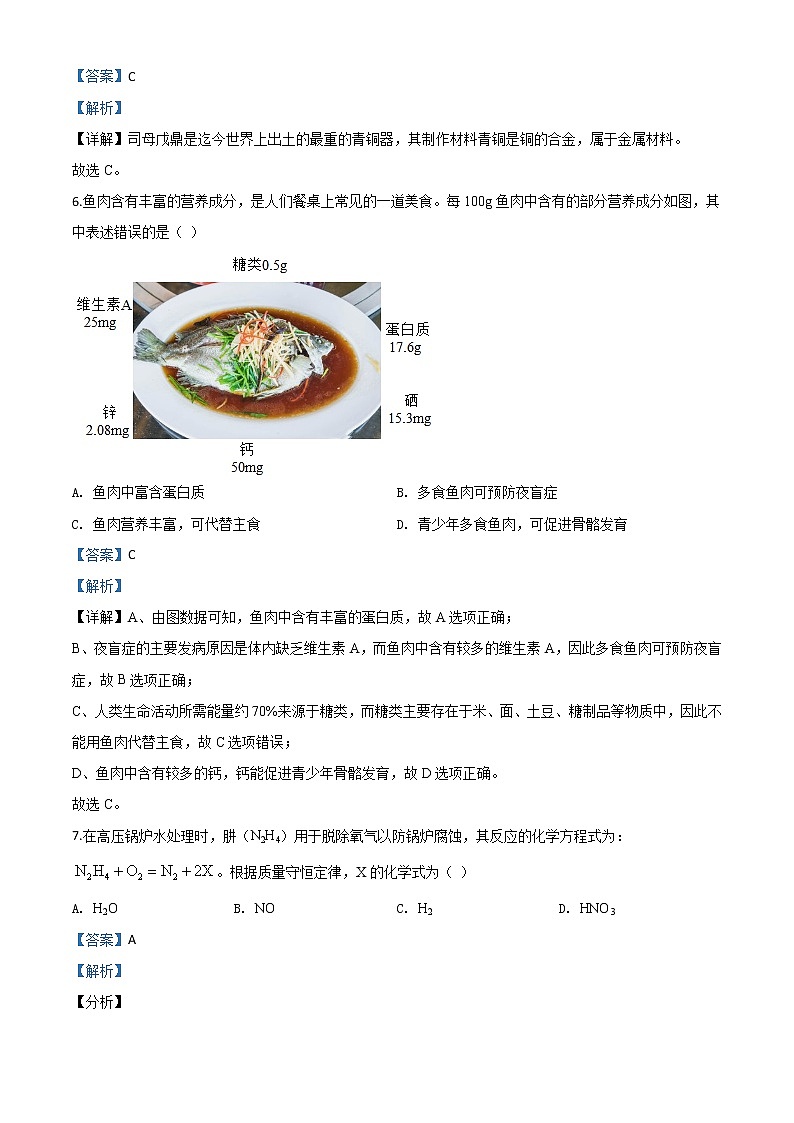 初中化学中考复习 精品解析：山西省阳泉市2020年中考化学试题（课改试验区）（解析版）03