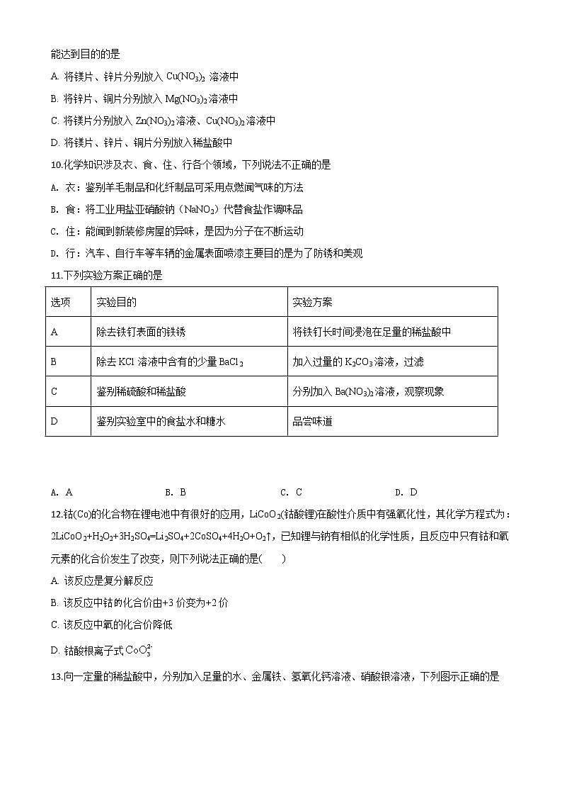 初中化学中考复习 精品解析：四川省乐山市2020年中考化学试题（原卷版）第3页