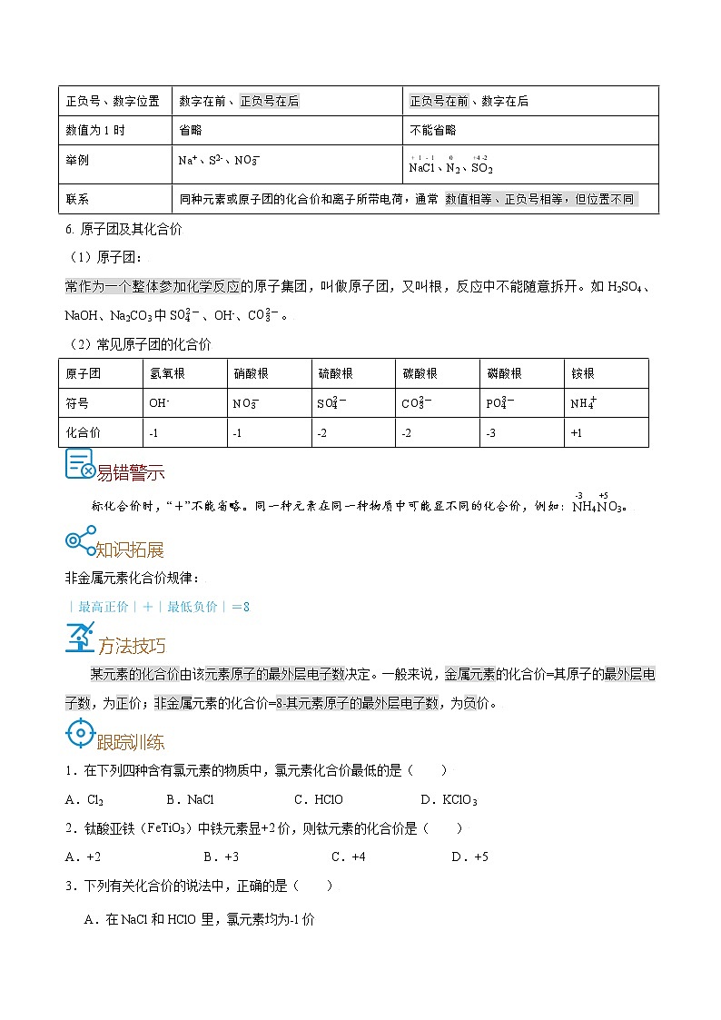 初中化学中考复习 考点15  化合价-备战2022年中考化学一轮复习考点帮（原卷版）02