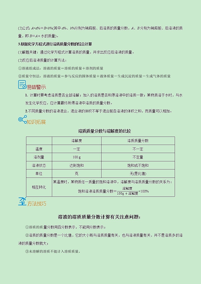 初中化学中考复习 考点32  溶液的浓度和溶液的配制-备战2022年中考化学一轮复习考点帮（解析版）第2页
