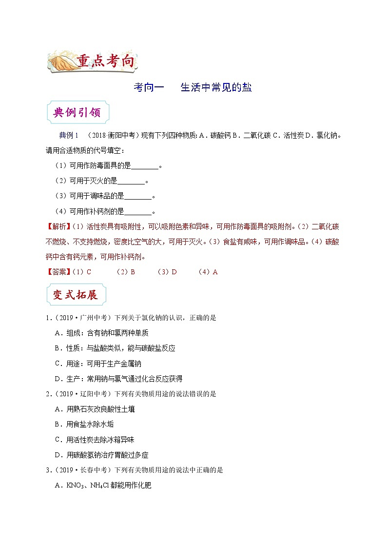 初中化学中考复习 考点32 生活中常见的盐-备战2020年中考化学考点一遍过第3页