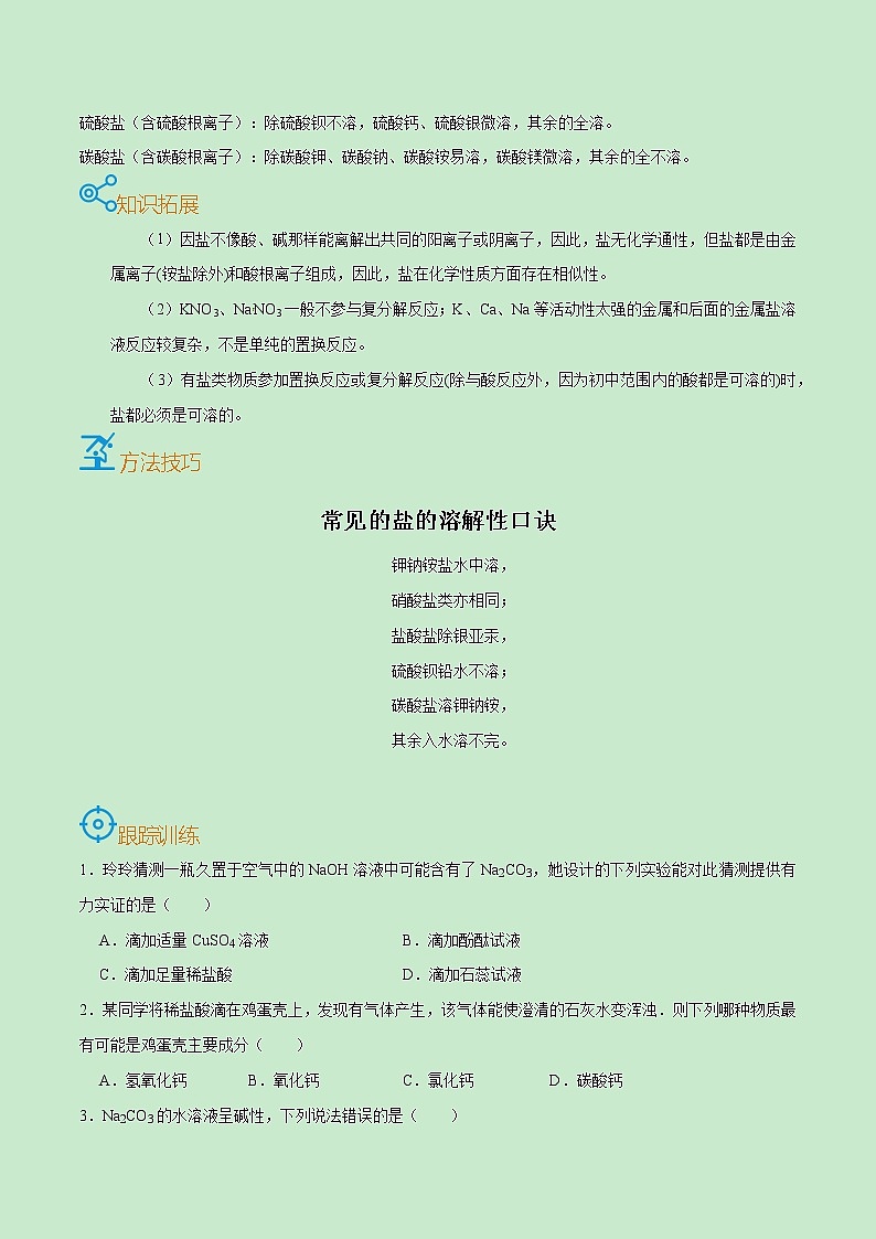初中化学中考复习 考点38  盐的化学性质-备战2022年中考化学一轮复习考点帮（原卷版）02