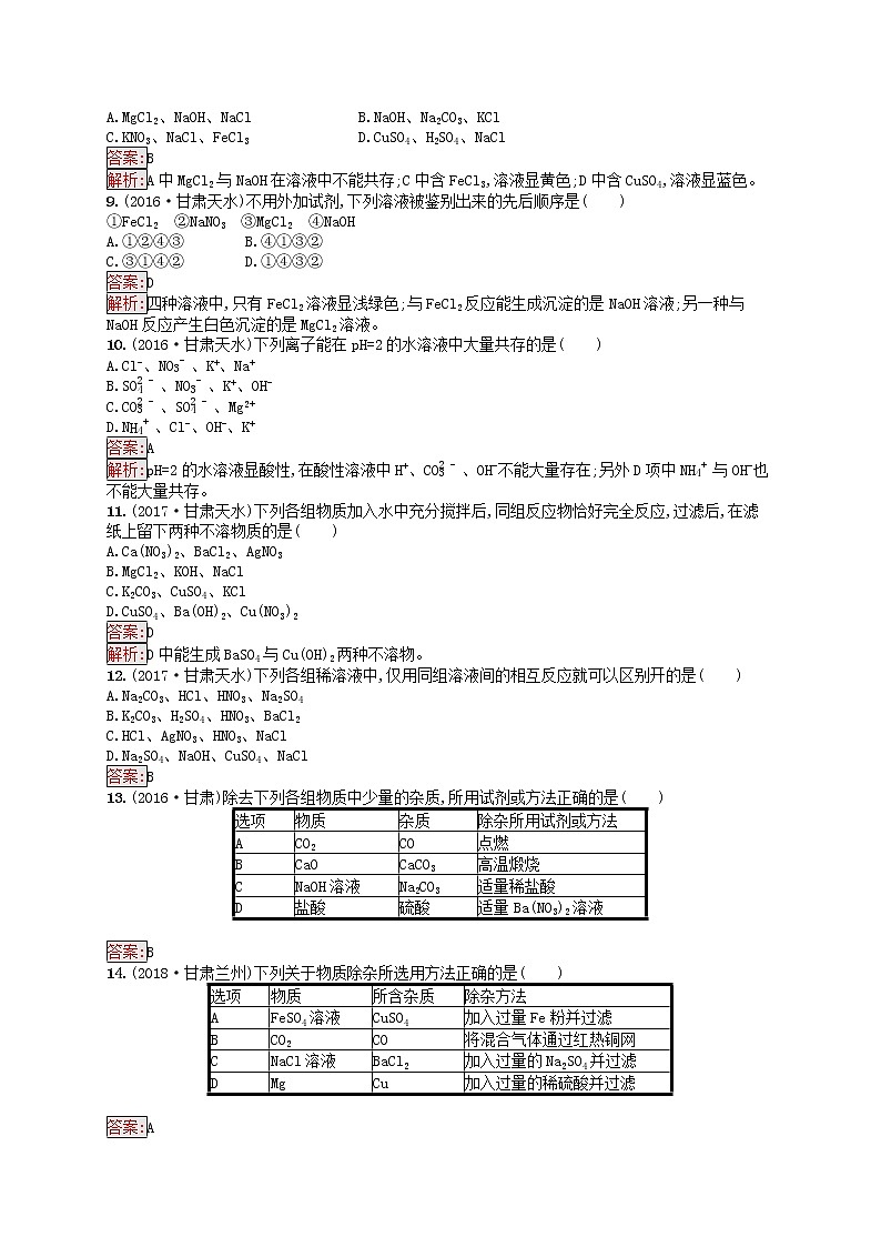 初中化学中考复习 课标通用中考化学总复习素养全练13盐化肥试题第2页