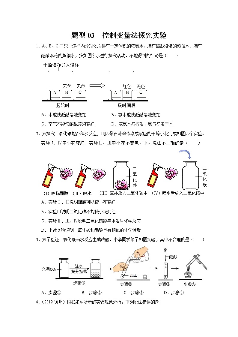 初中化学中考复习 题型03 控制变量法探究实验-备战2020年中考化学实验题型特训（原卷版）第1页