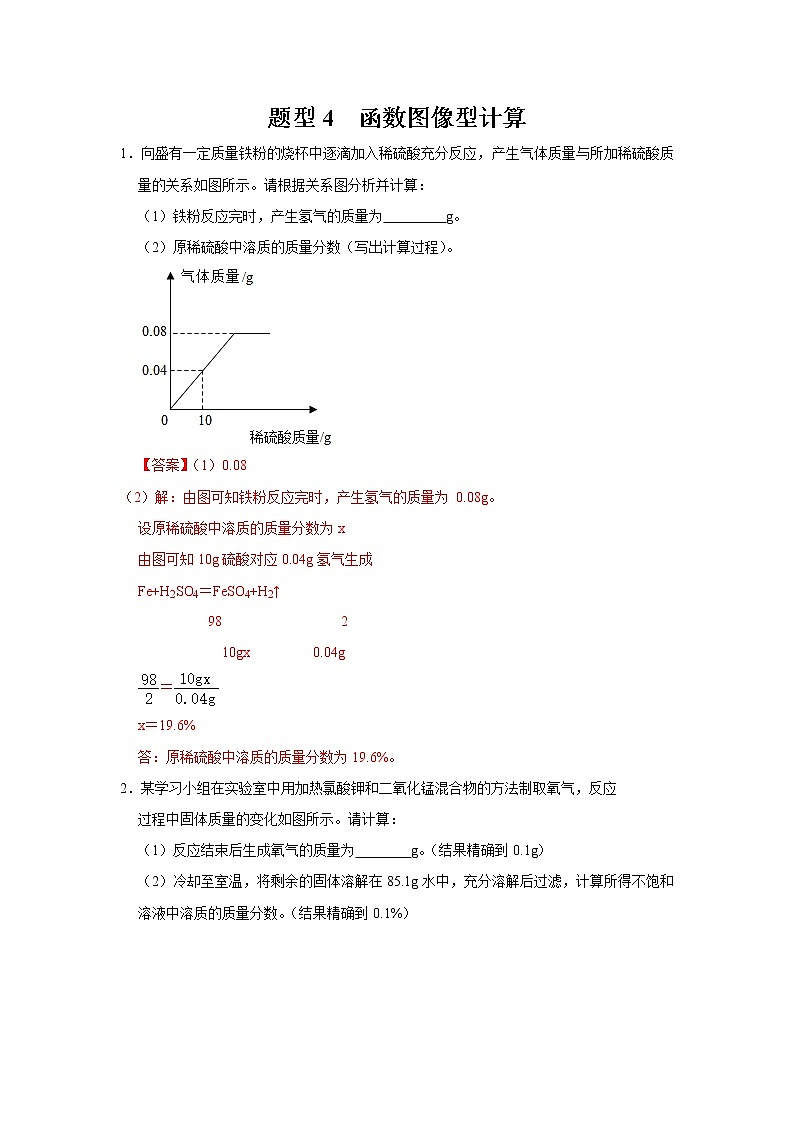 初中化学中考复习 题型4 函数图像型计算-备战2020年中考化学计算题型特训（解析版）第1页