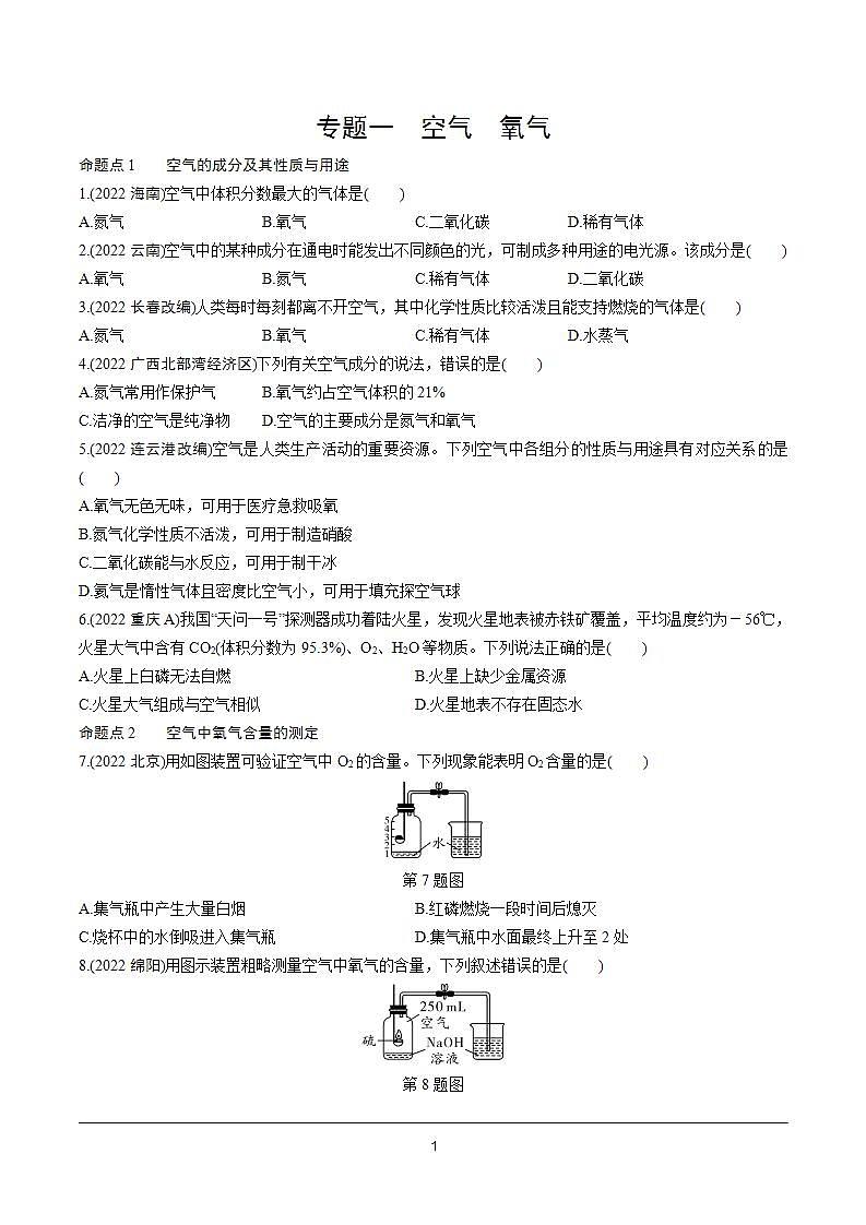 2023年中考化学一轮基础知识专题练习  专题一   空气  氧气（无答案）第1页