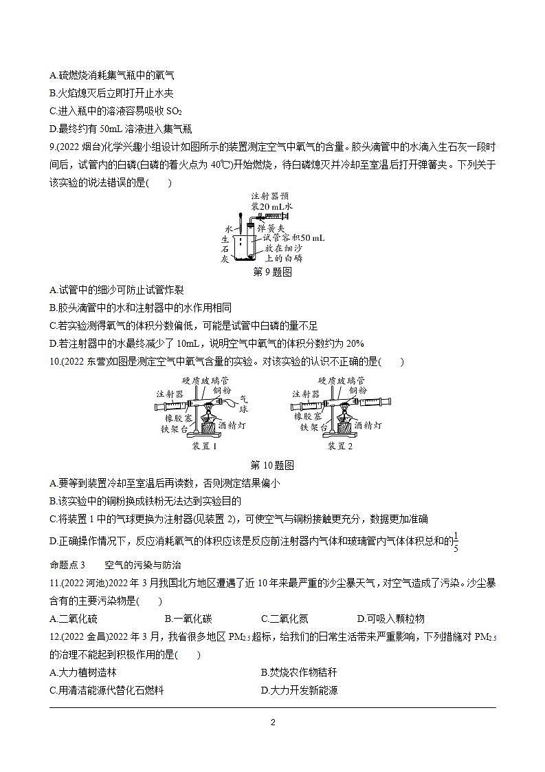 2023年中考化学一轮基础知识专题练习  专题一   空气  氧气（无答案）第2页