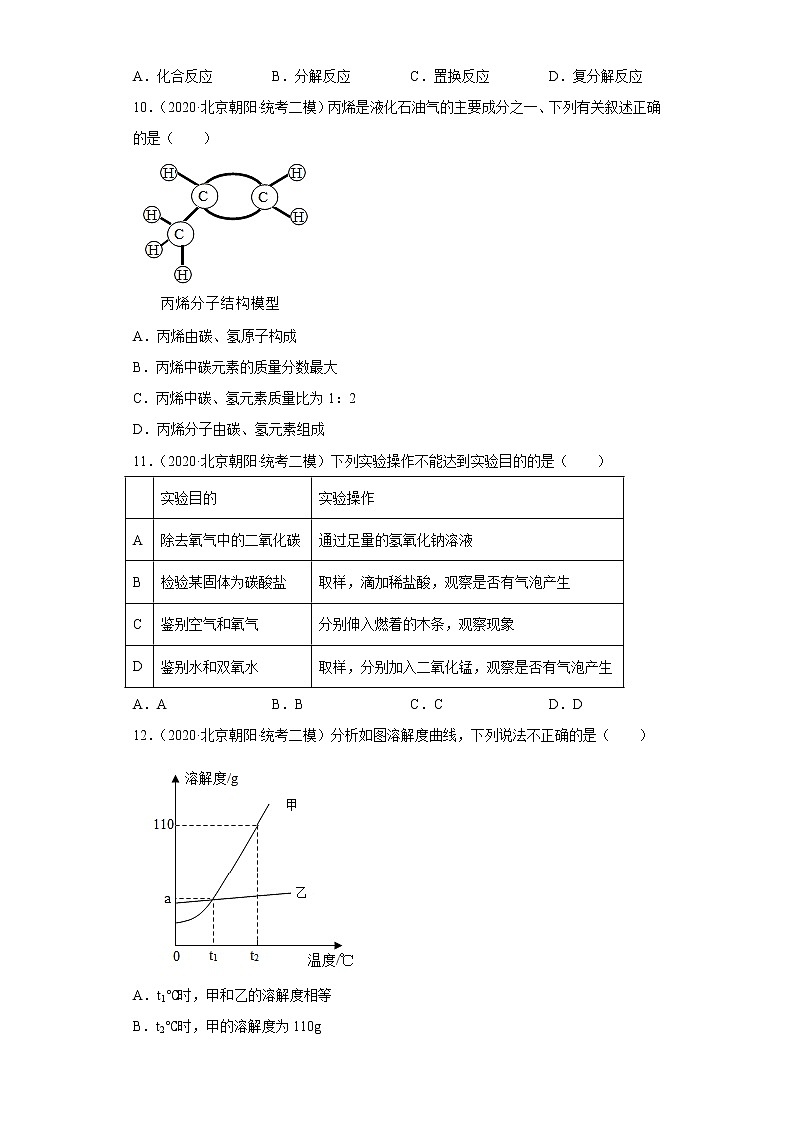 2020-2022年北京市朝阳区中考化学二模试题汇编-选择题02