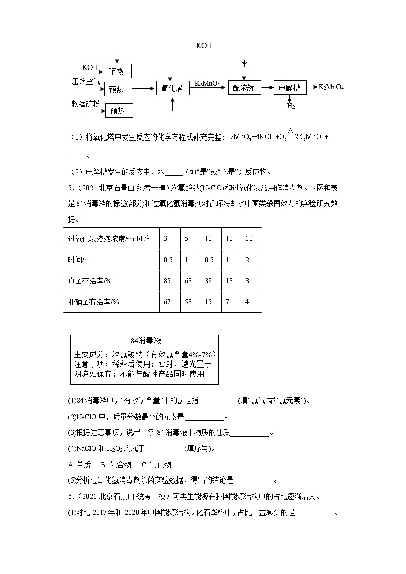 2020-2022年北京市石景山区中考化学一模试题汇编-填空题02