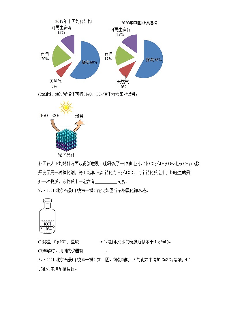 2020-2022年北京市石景山区中考化学一模试题汇编-填空题03