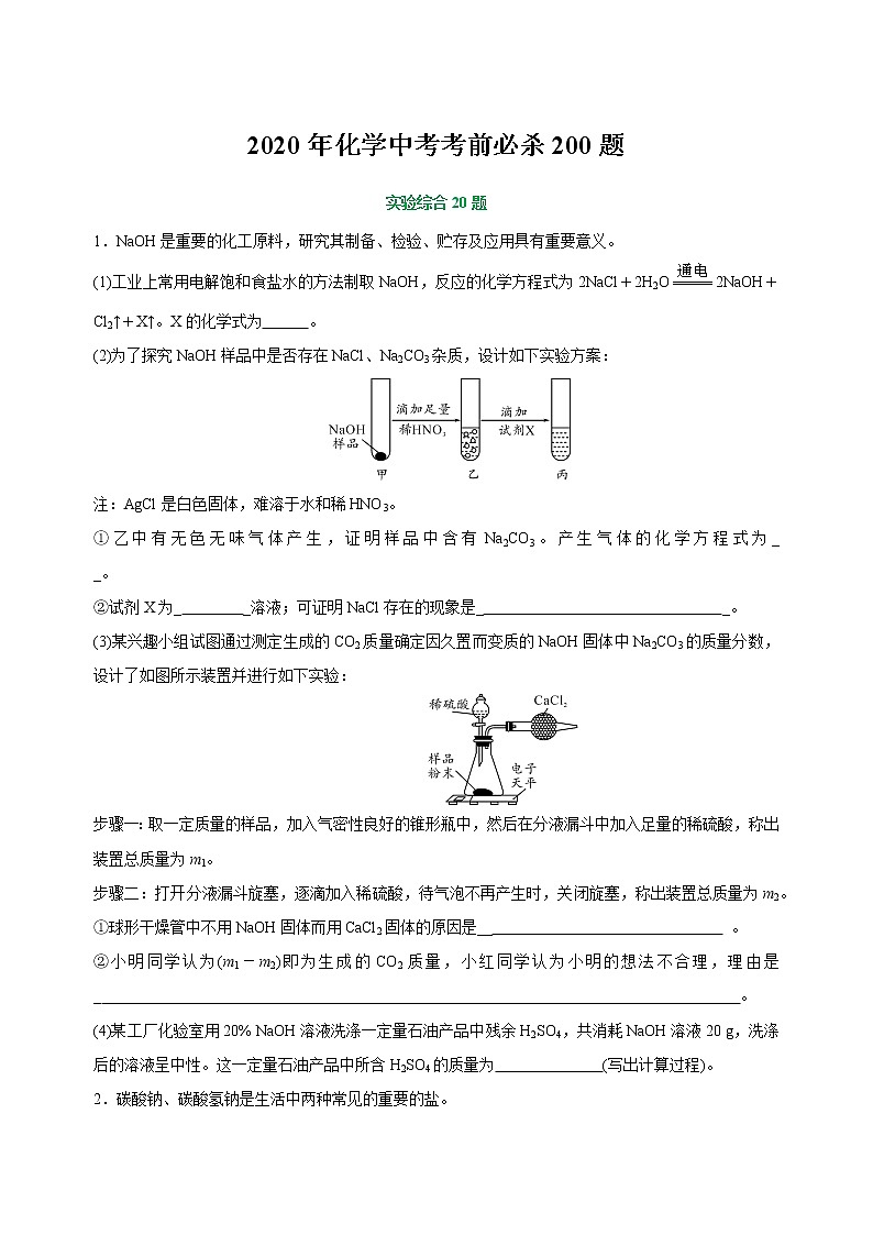 初中化学中考复习 专练04 实验综合20题-2020年中考化学考前满分必杀200题（尖子生专用）（原卷版）第1页