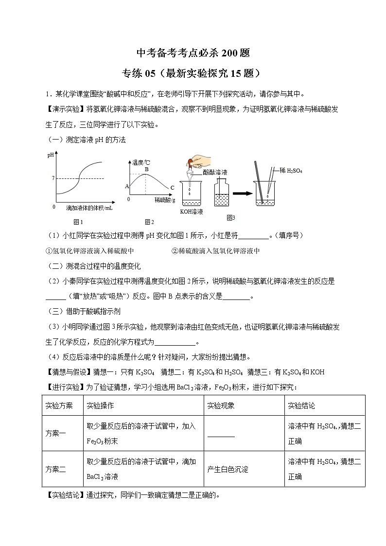 初中化学中考复习 专练05（最新实验探究15题）-2022年中考化学备考考点必杀200题（原卷版）第1页