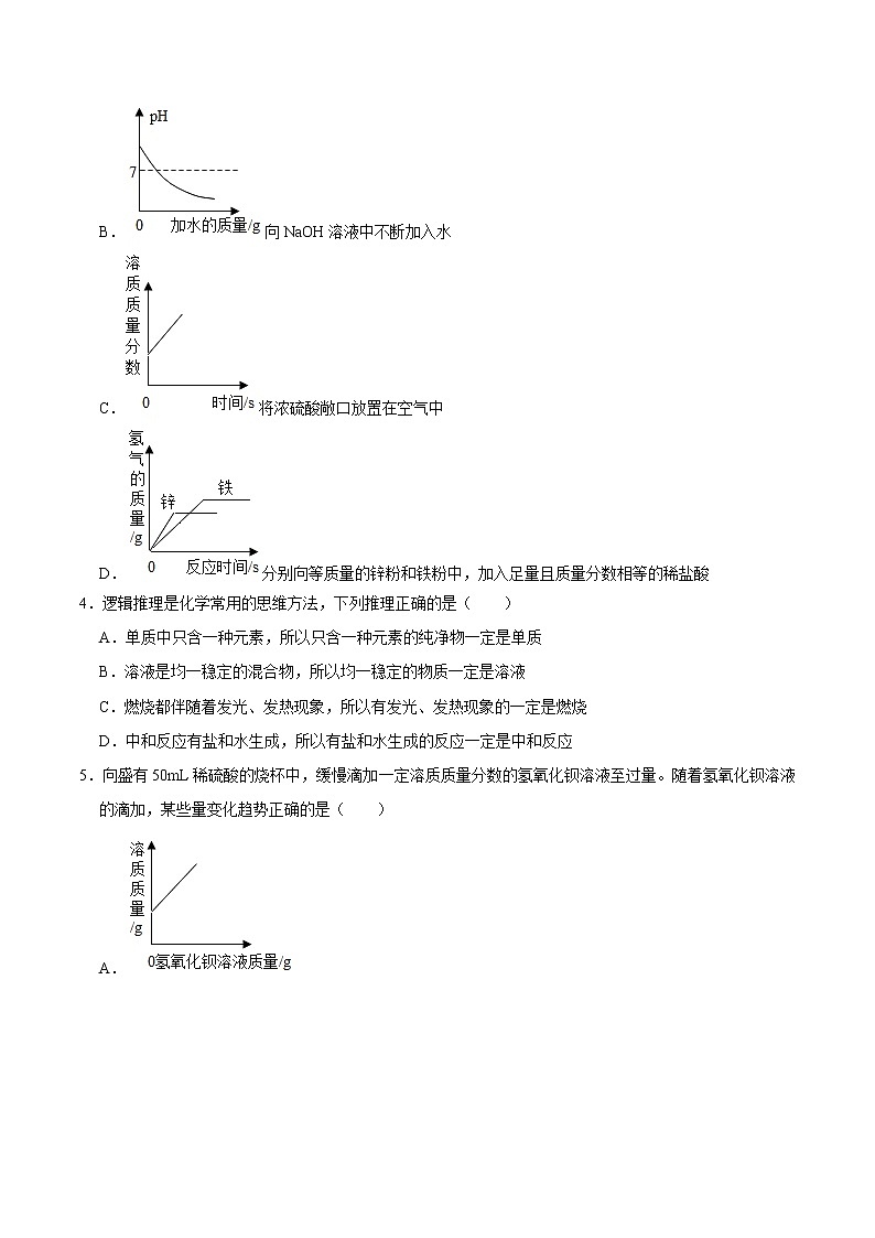 初中化学中考复习 专练10  常见的酸和碱 -2020年中考化学总复习易错必杀题（学生版）第3页