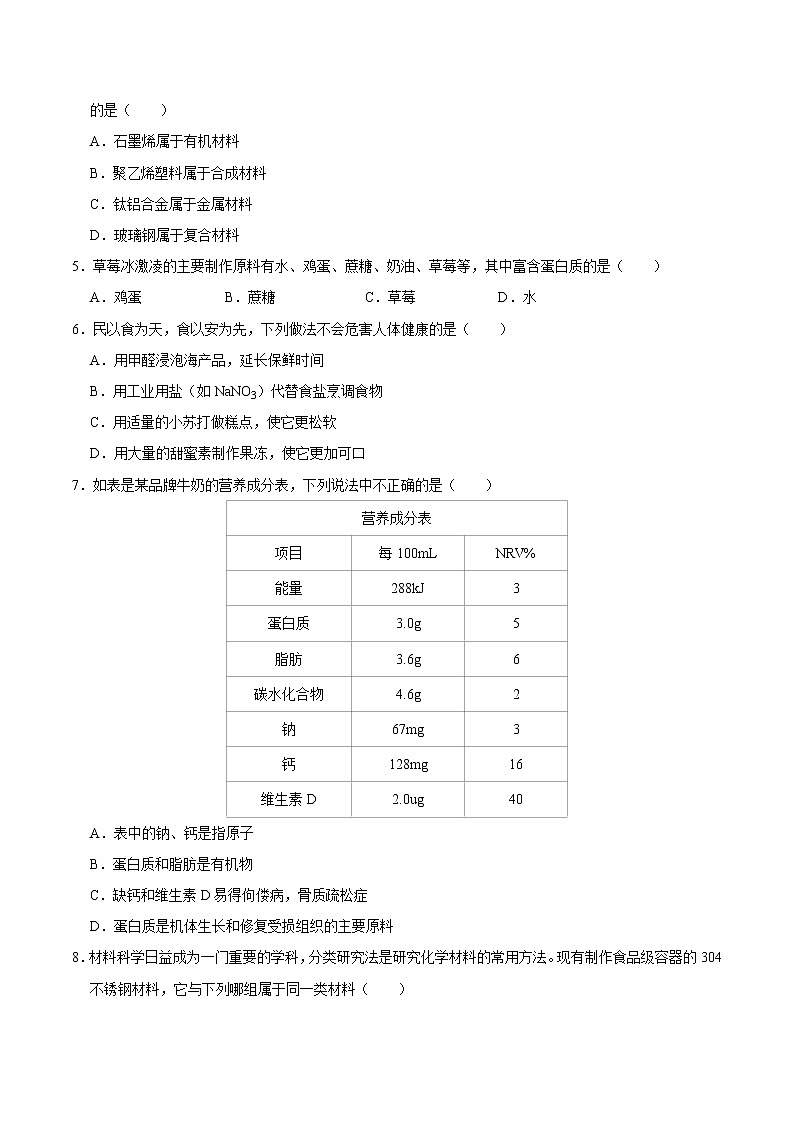 初中化学中考复习 专练12 化学与生活 -2020年中考化学总复习易错必杀题（学生版）第3页