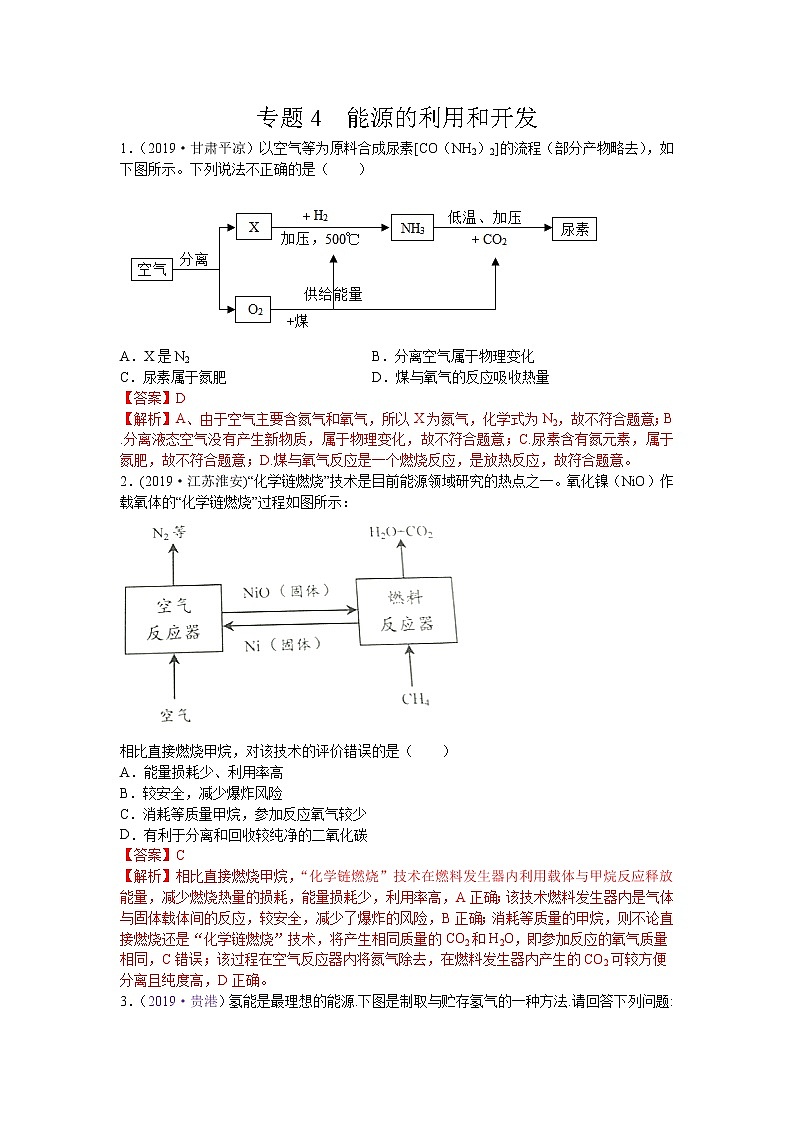初中化学中考复习 专题04  能源的利用和开发-备战2020年中考化学工艺流程题型特训（解析版）第1页