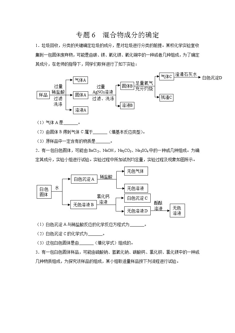 初中化学中考复习 专题06  混合物成分的确定-备战2020年中考化学工艺流程题型特训（原卷版）第1页