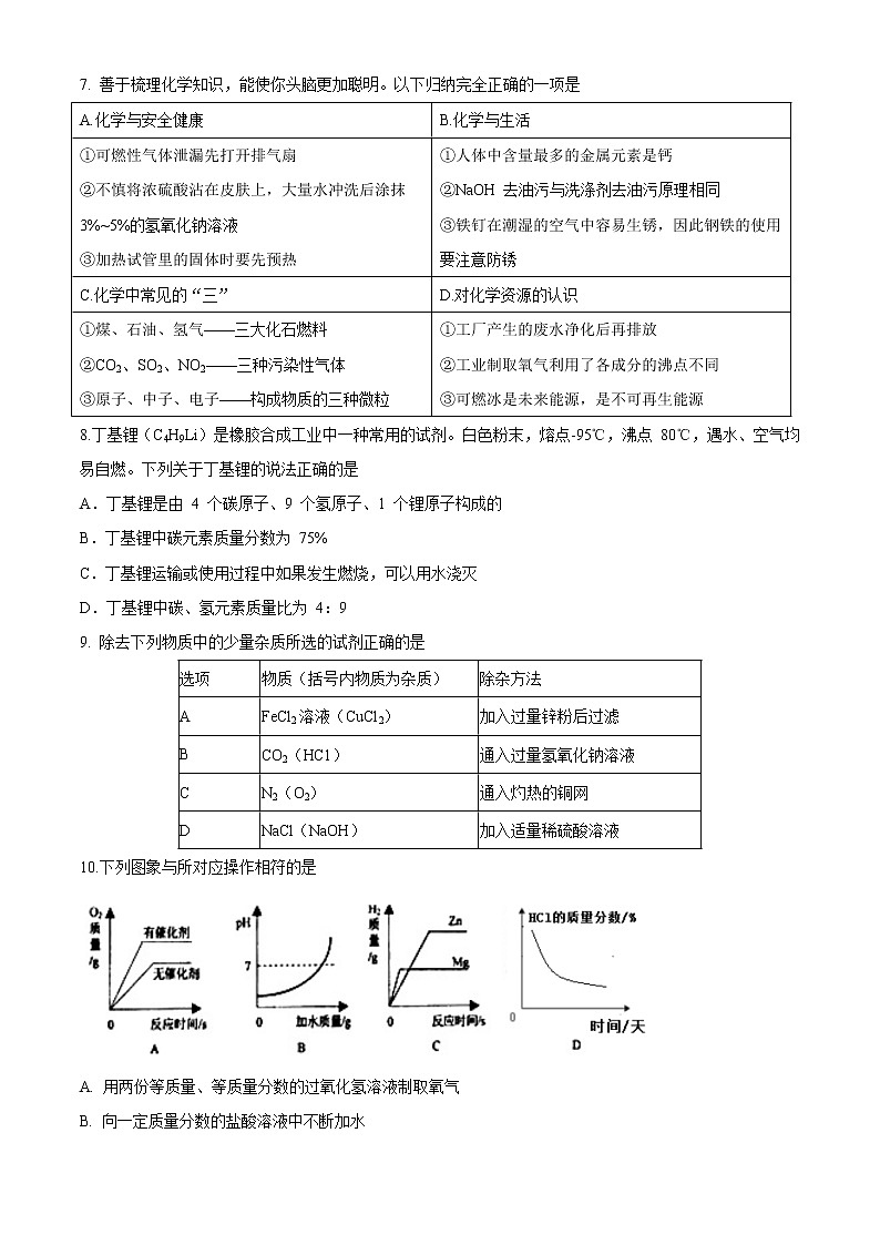 初中化学中考复习 新疆乌鲁木齐市重点初中五校2020-2021届九年级下学期第四次月考联考化学试题第2页