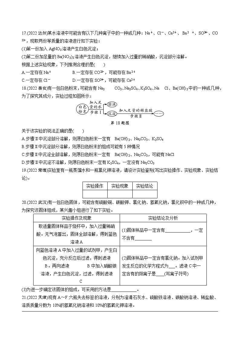 2023年中考化学一轮基础知识专题练习 专题十九  物质的共存、检验与鉴别、分离与除杂（无答案）第3页
