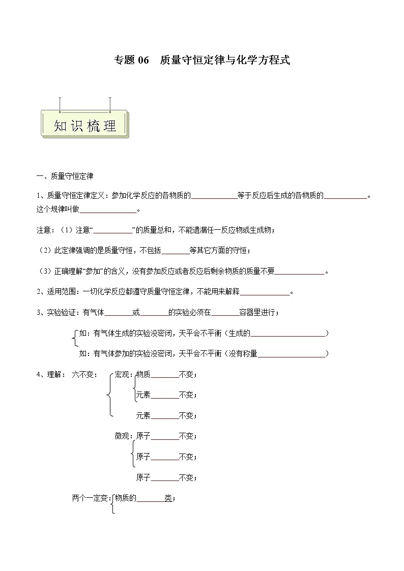 专题06 质量守恒定律与化学方程式- 决胜2023年中考化学一轮地毯式复习（全国通用）（原卷版）第1页