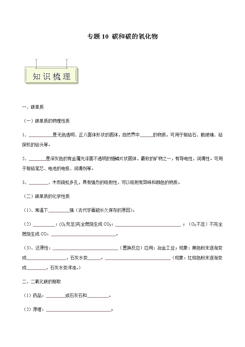 专题10 碳和碳的氧化物- 决胜2023年中考化学一轮地毯式复习（全国通用）（原卷版）第1页