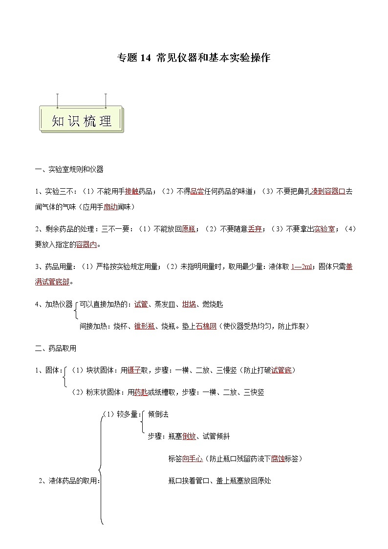 专题14 常见仪器和基本实验操作- 决胜2023年中考化学一轮地毯式复习（全国通用）01