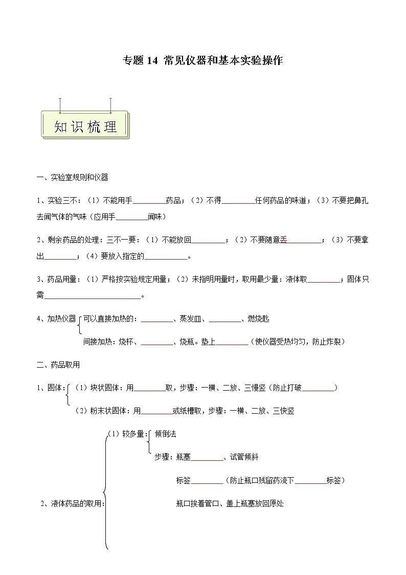 专题14 常见仪器和基本实验操作- 决胜2023年中考化学一轮地毯式复习（全国通用）01