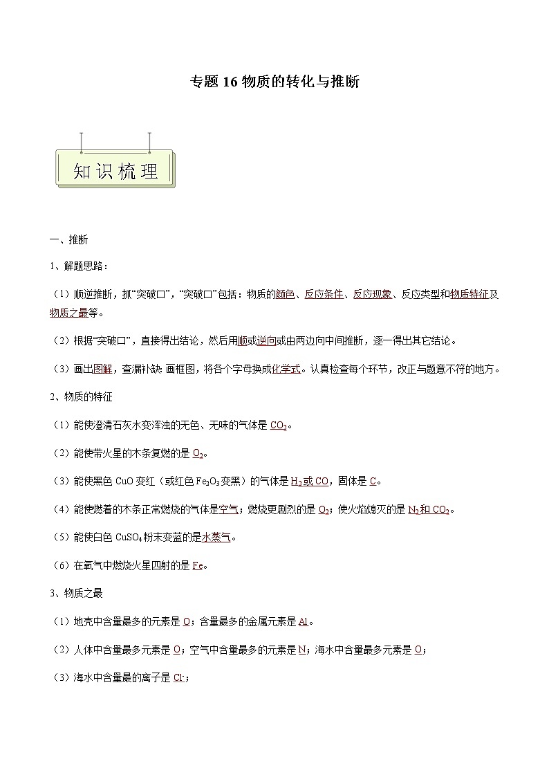专题16 物质的转化与推断- 决胜2023年中考化学一轮地毯式复习（全国通用）（解析版）第1页
