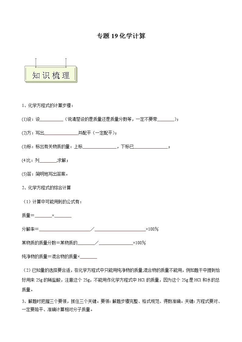 专题19 化学计算- 决胜2023年中考化学一轮地毯式复习（全国通用）01