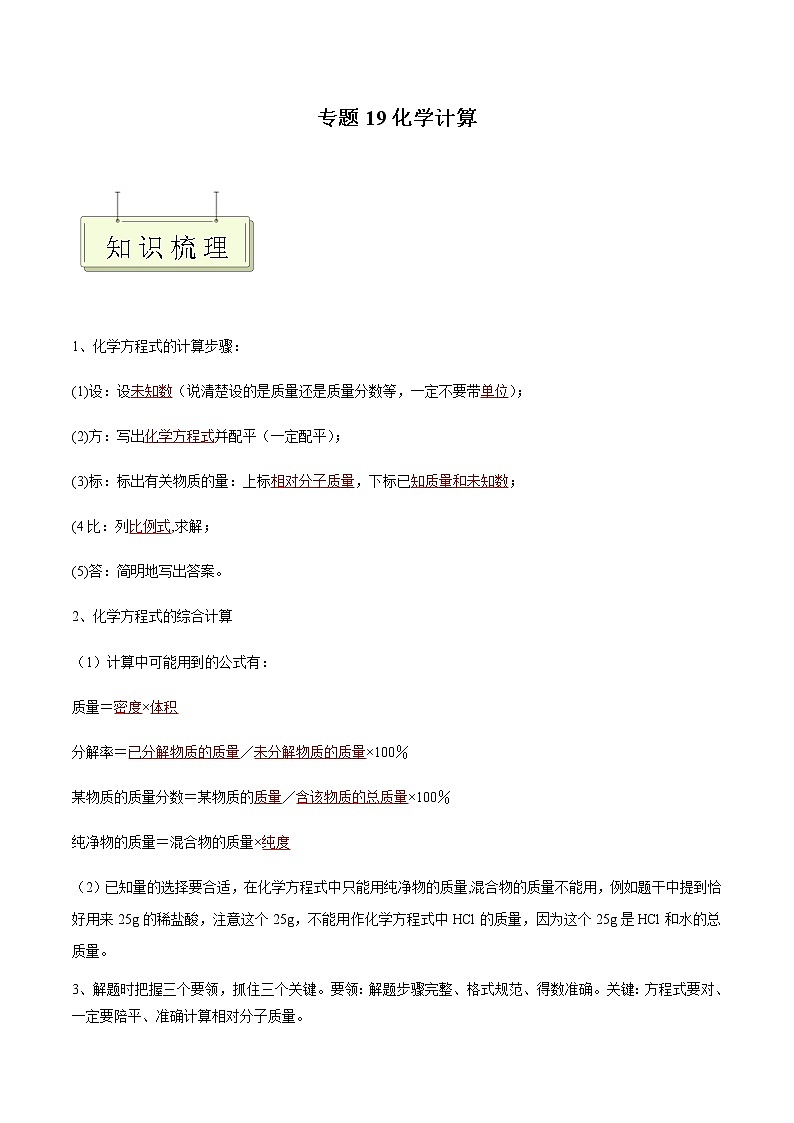 专题19 化学计算- 决胜2023年中考化学一轮地毯式复习（全国通用）01