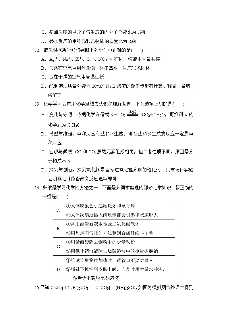 人教版化学九年级下  综合能力测试卷(三)第3页