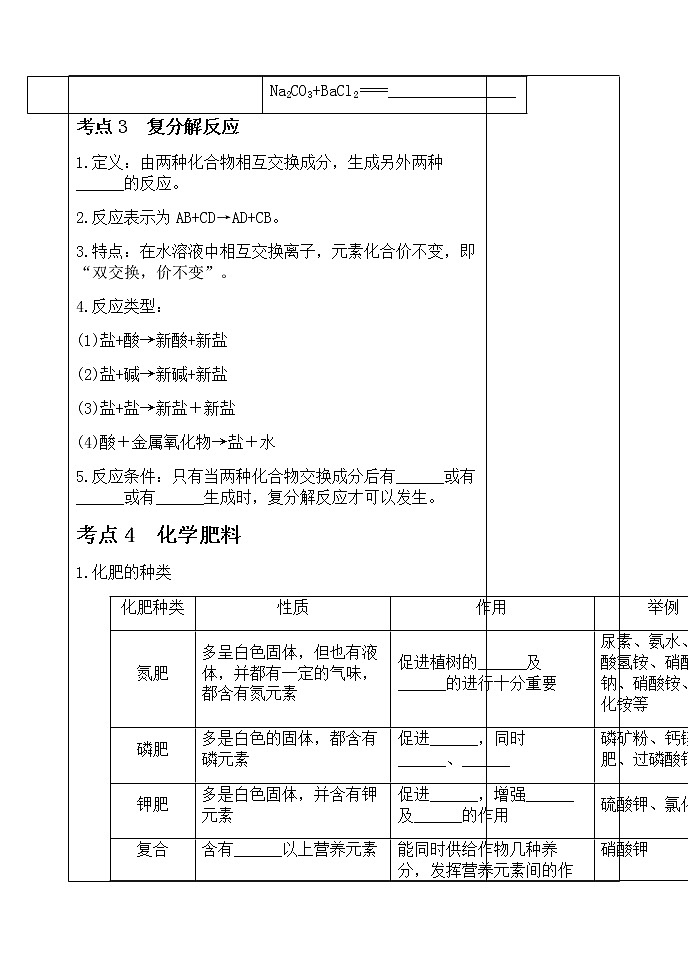 初中化学中考复习 人教版化学九年级一轮复习盐、化肥复习 试卷03