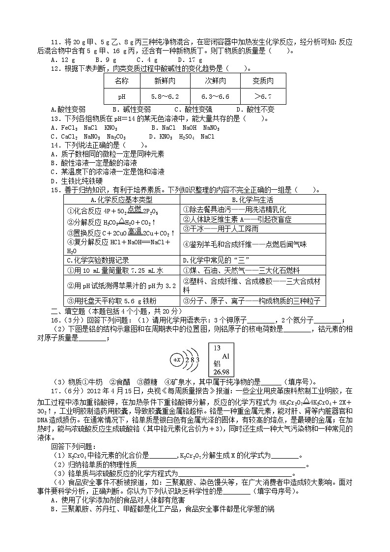 人教版化学九年级下 中考化学模拟试卷17第2页