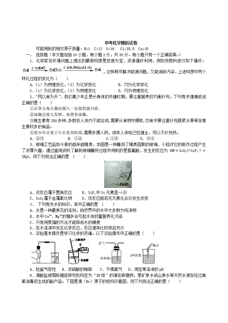 人教版化学九年级下 中考化学模拟试卷19第1页