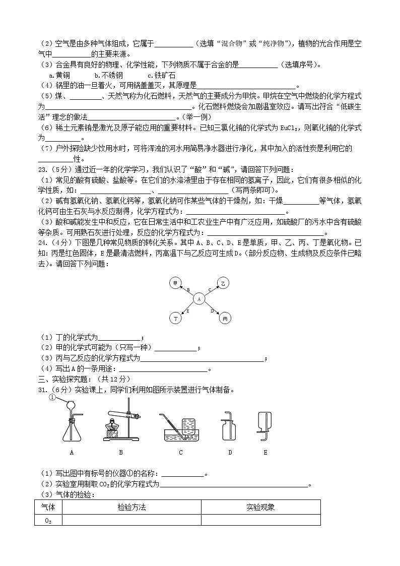 人教版化学九年级下 中考化学模拟试卷2102