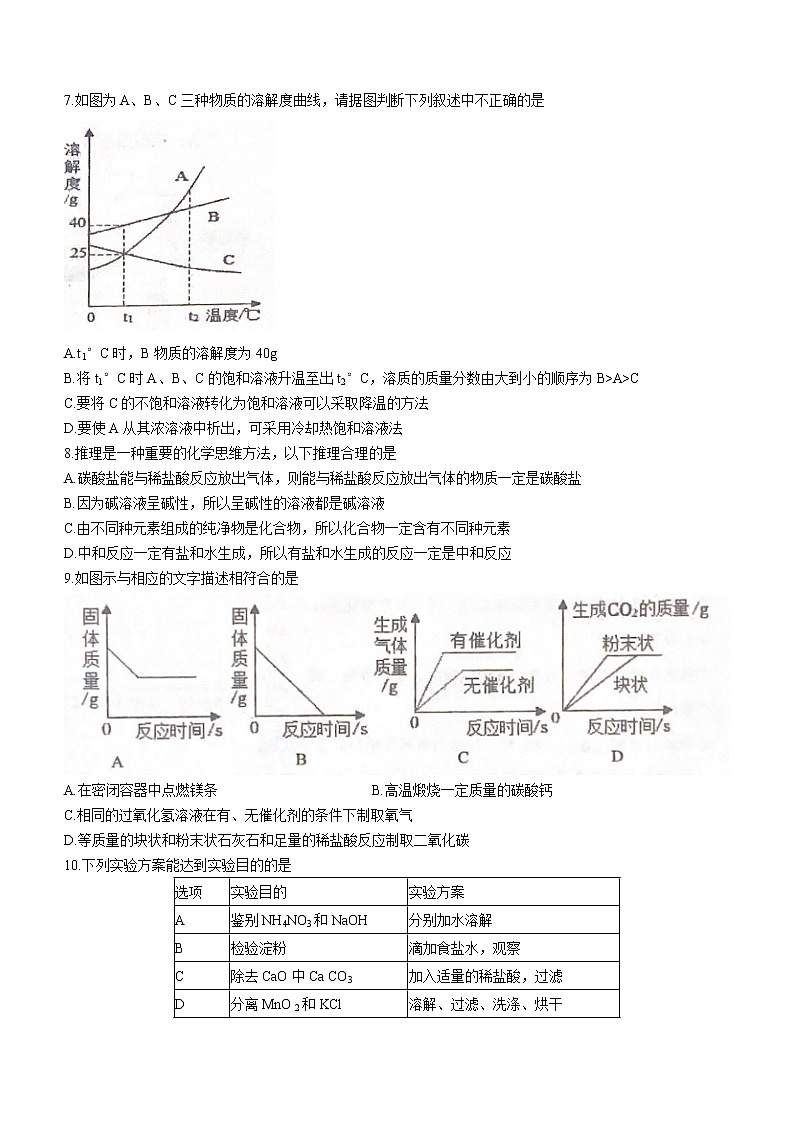 江苏省宿迁市沭阳县如东实验学校2022-2023学年九年级上学期期末化学试题(含答案)02