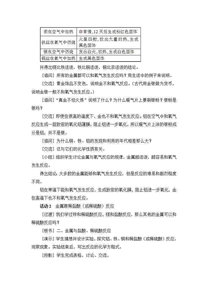 第六章 金属  6.2 金属的化学性质 第1课时 金属的化学性质 课件+教案+素材03