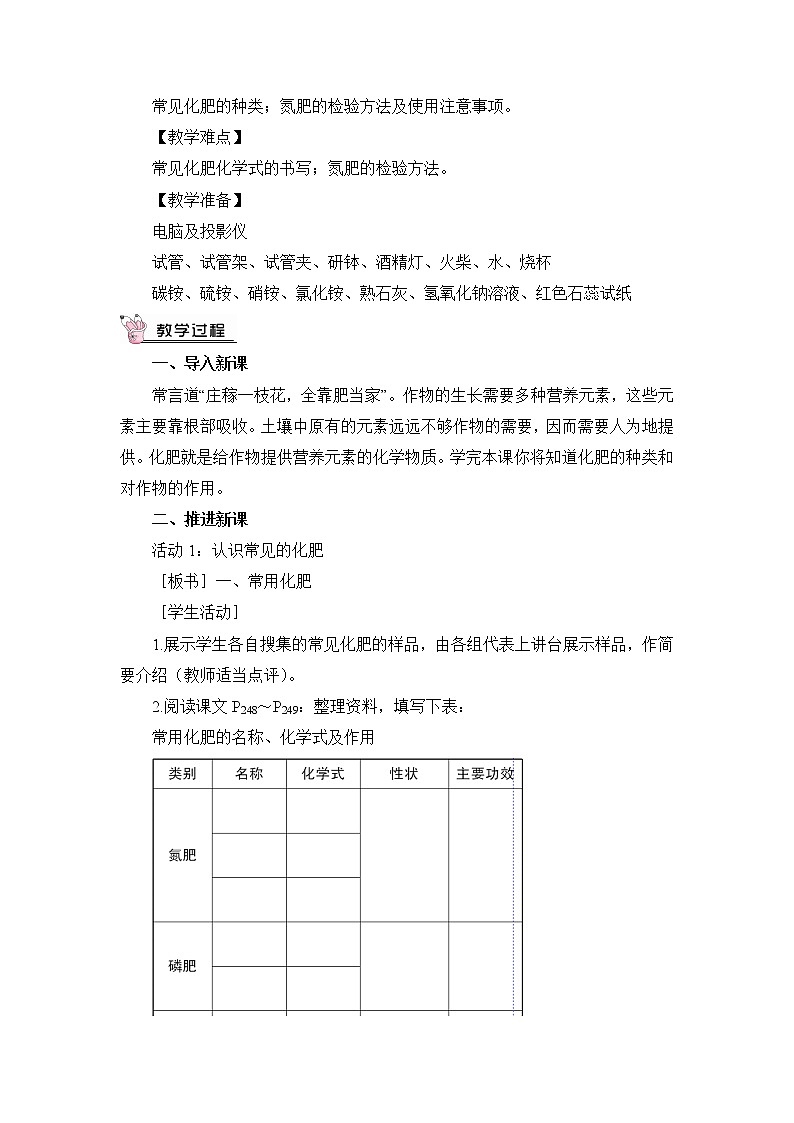 第八章 常见的酸、碱、盐 8.5 化学肥料 课件+教案02