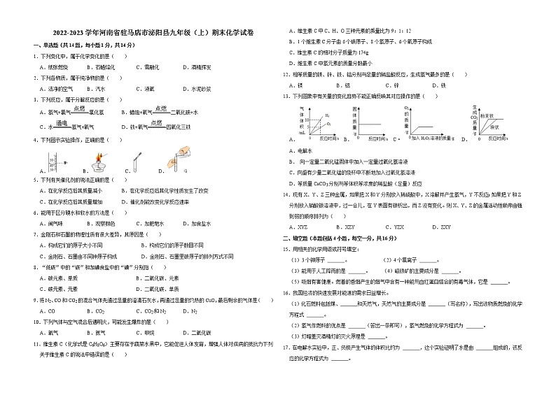 2022-2023学年河南省驻马店市泌阳县九年级（上）期末化学试卷第1页