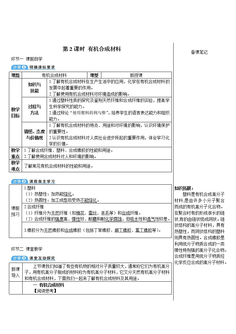 第十二单元 化学与生活 课题3 有机合成材料 第2课时 有机合成材料 课件+教案+导学案+素材01