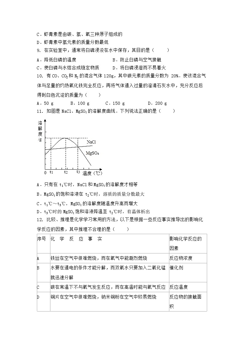 湖北省武汉市武昌区2021-2022学年九年级上学期期末化学模拟试题三第2页