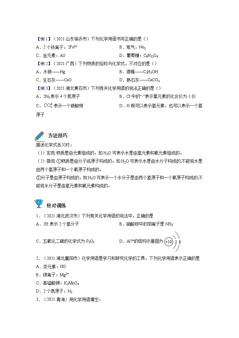 专题03  化学式与化合价【考点精讲】—【中考高分导航】备战2023年中考化学考点总复习（全国通用）（原卷版）第2页